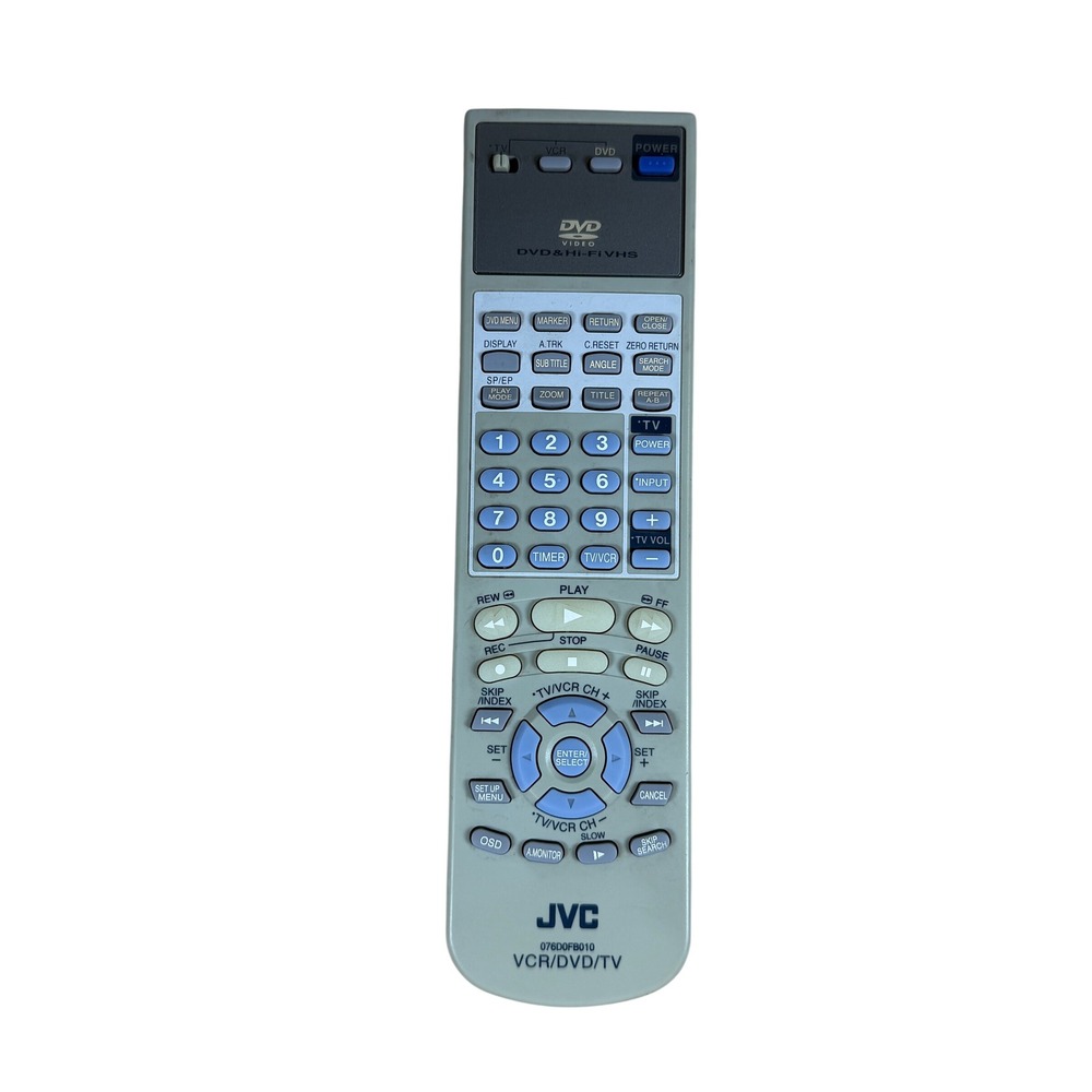 JVC 076D0FB010 VCR DVD TV Remote Control Gray Replacement Fully Tested Works